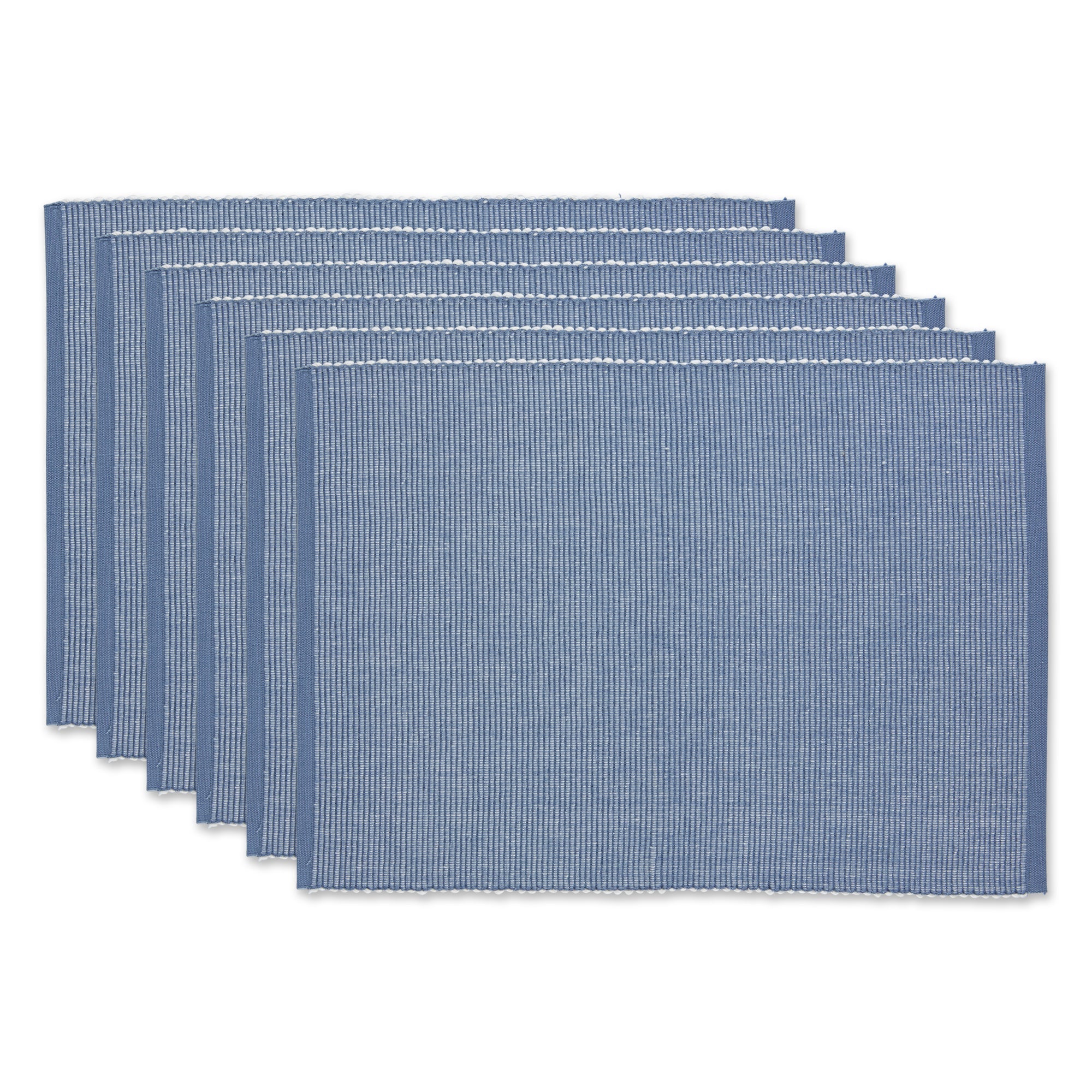 Stonewash Blue/white 2-tone Ribbed Placemats, Set of 6 - Placemats