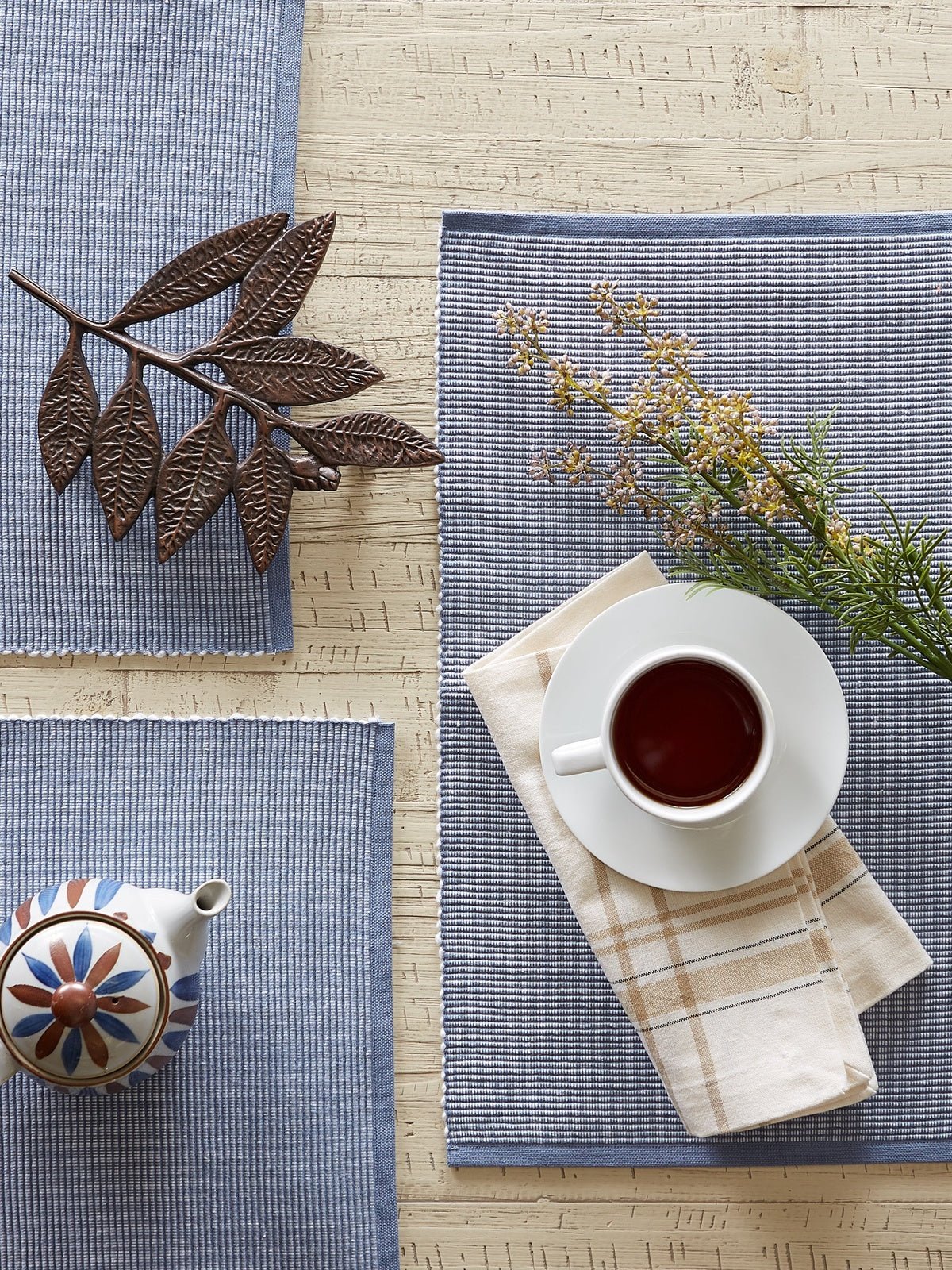 Stonewash Blue/white 2-tone Ribbed Placemats, Set of 6 - Placemats