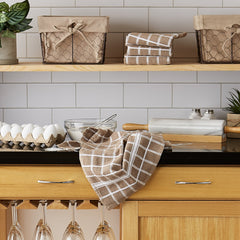 Stone/white Windowpane Terry Dishtowels, Set of 4 - Dish Towels