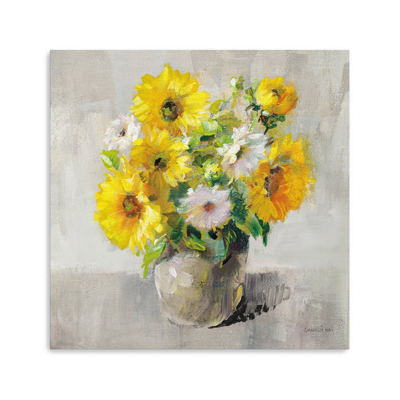 Sunflower-Still-Life-I-On-Gray-Canvas-Giclee-Wall-Art-Wall-Art