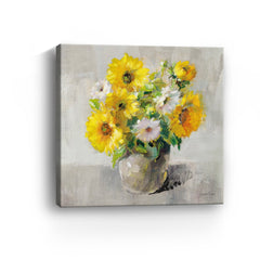 Sunflower Still Life I on Gray Canvas Giclee - Wall Art