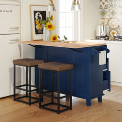 Sydney Farmhouse Kitchen Island Set with Drop Leaf and 2 Backless Stools - Dining Set