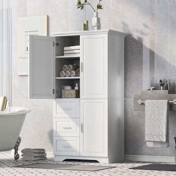 Tall and Wide Storage Cabinet with Doors for Bathroom, Office, Three Drawers - Storage Cabinets
