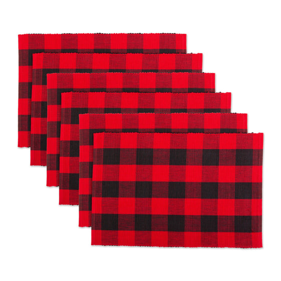 Tango Red & Black Buffalo Check Ribbed Placemats, Set of 6 - Placemats
