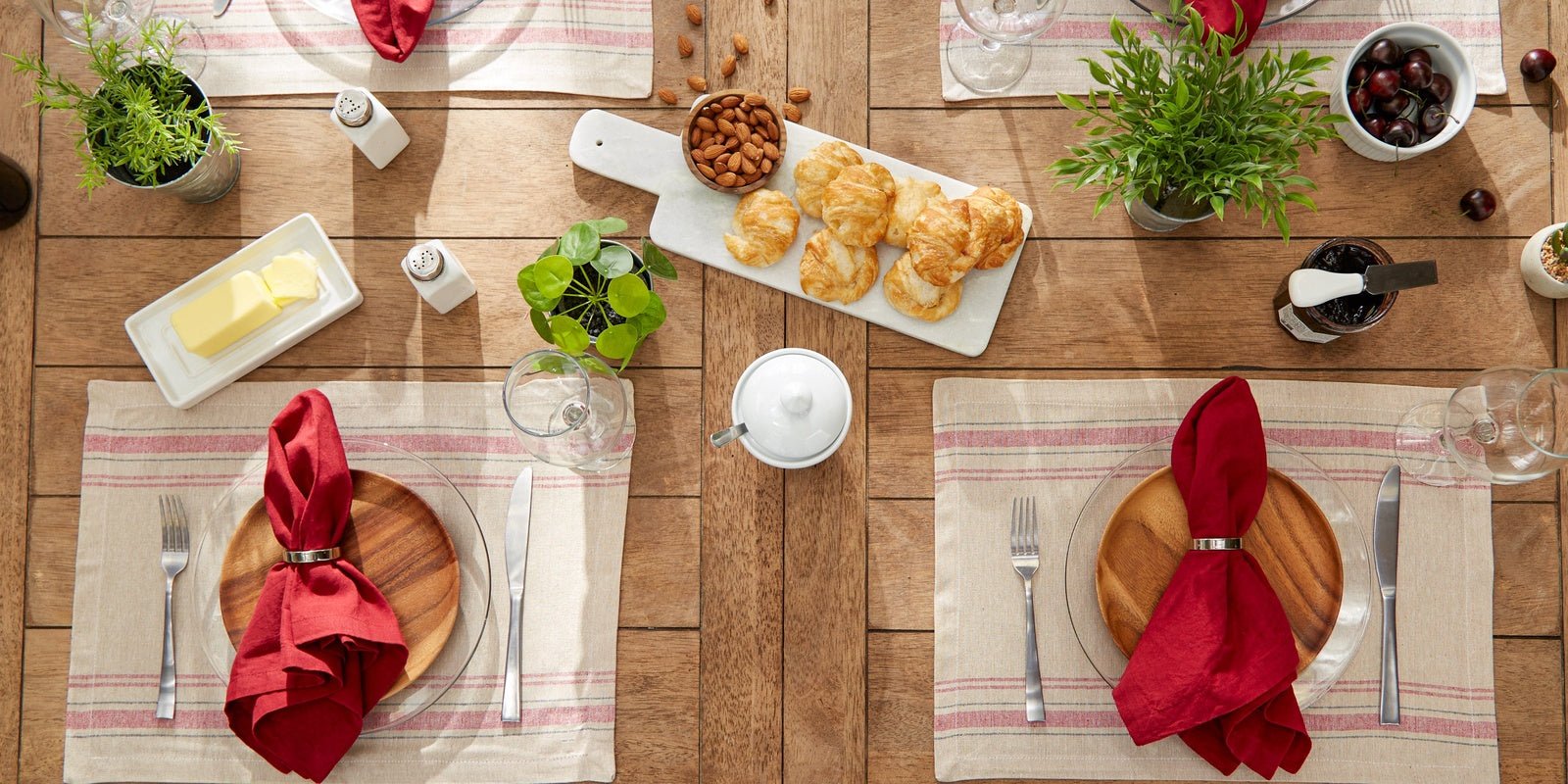 Tango Red French Stripe Placemats, Set of 6 - Placemats
