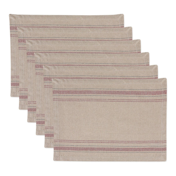 Tango Red French Stripe Placemats, Set of 6 - Placemats