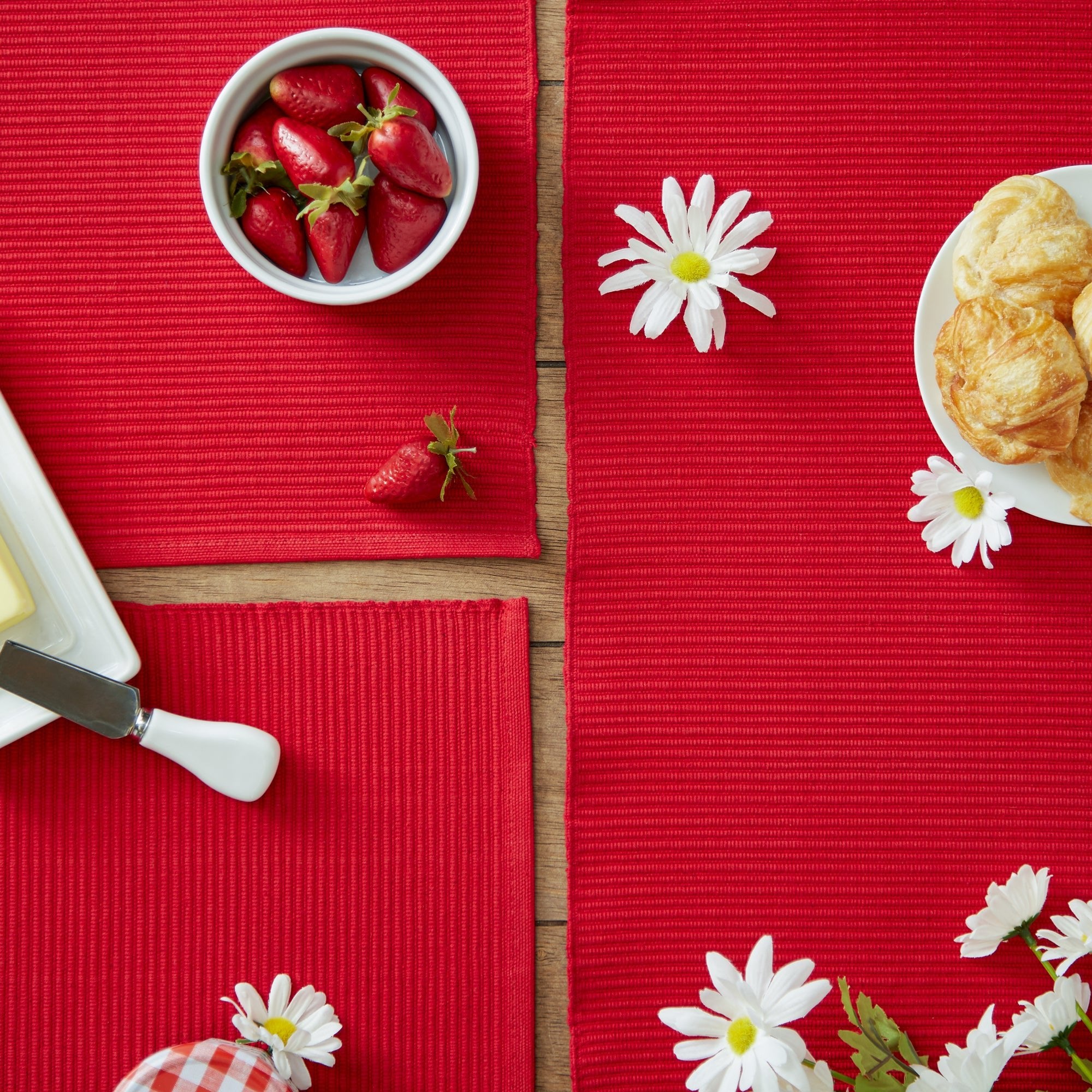 Tango Red Ribbed Placemats, Set of 6 - Placemats