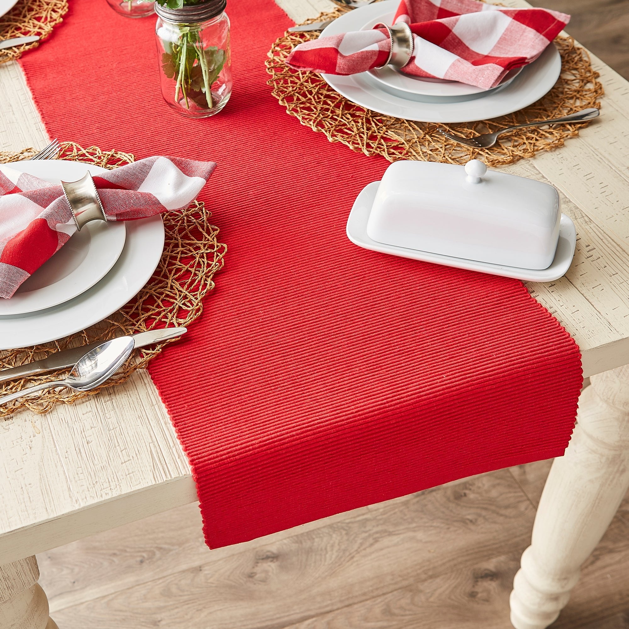 Tango Red Ribbed Table Runner 13x72 - Table Runners