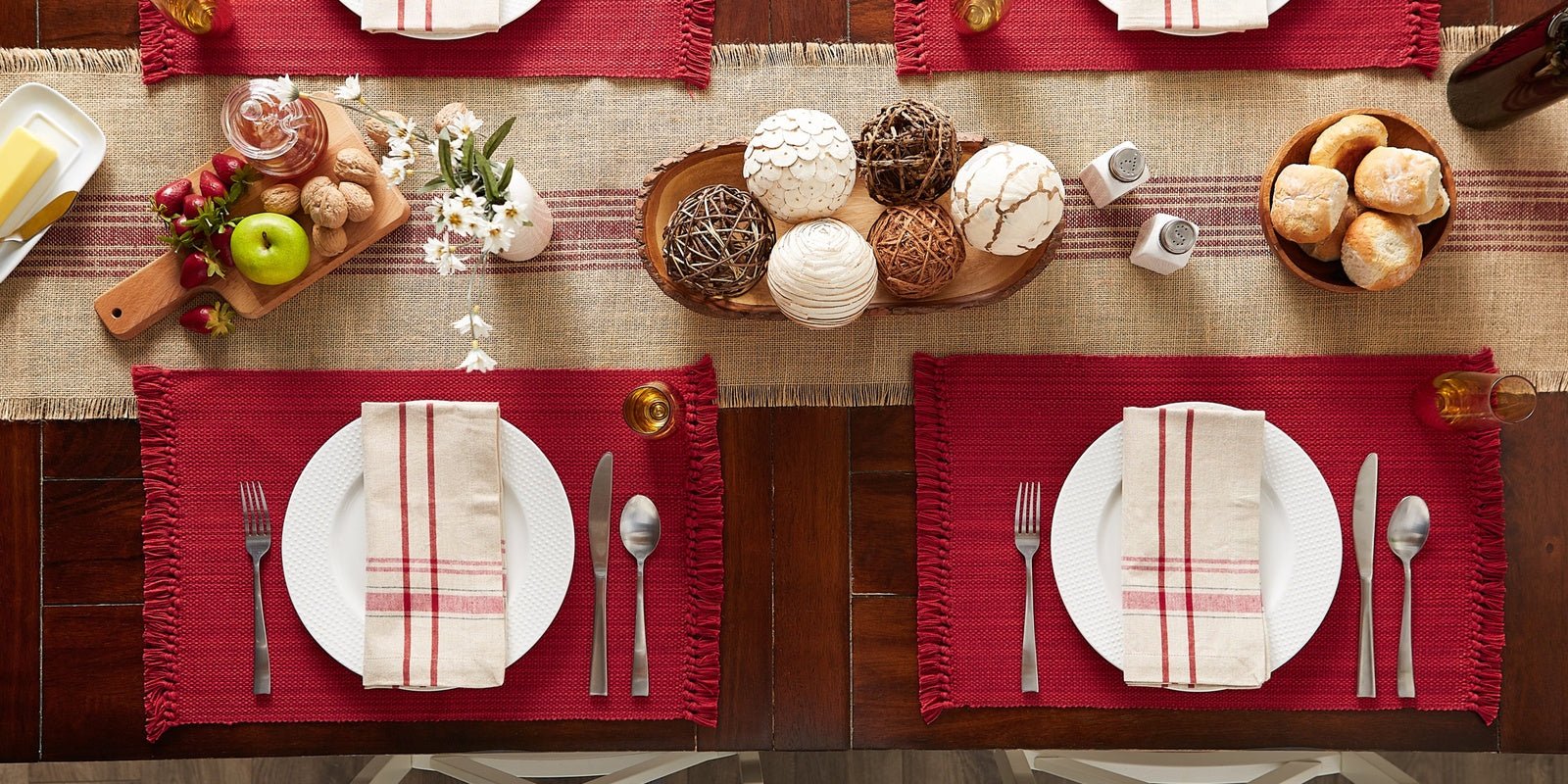 Tango Red Variegated Fringe Placemats, Set of 6 - Placemats