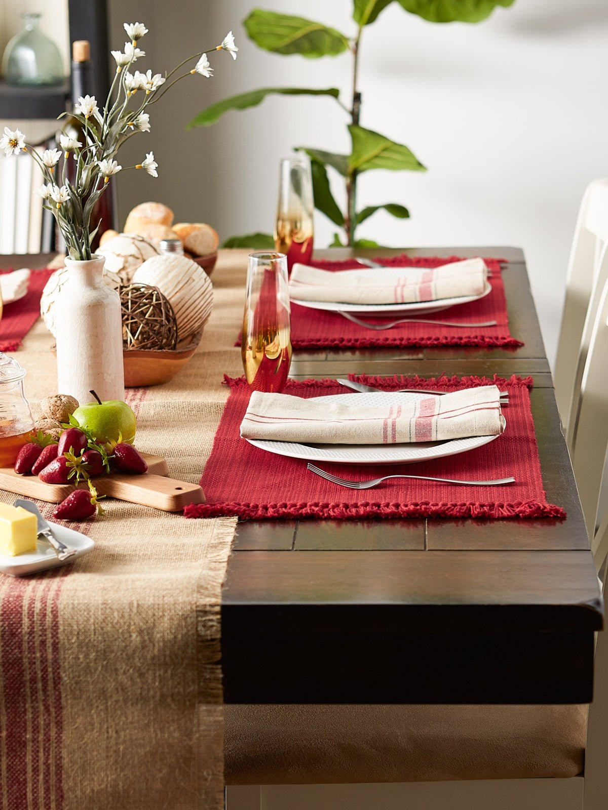Tango Red Variegated Fringe Placemats, Set of 6 - Placemats
