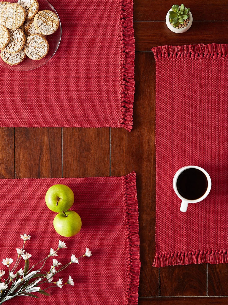 Tango Red Variegated Fringe Placemats, Set of 6 - Placemats