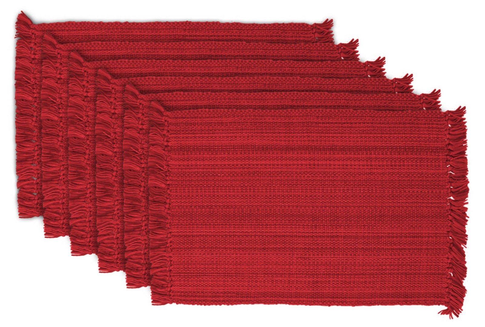 Tango Red Variegated Fringe Placemats, Set of 6 - Placemats