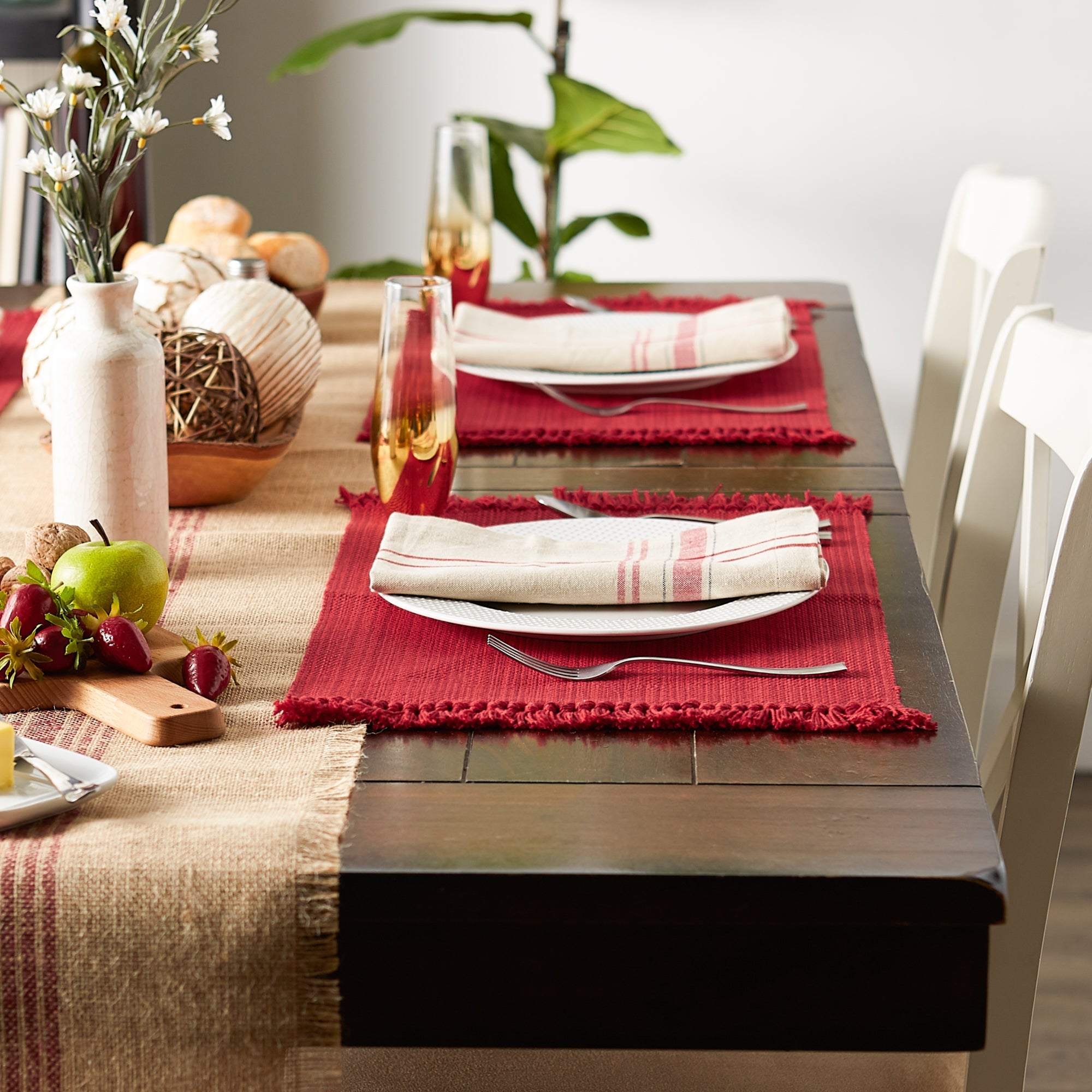Tango Red Variegated Fringe Placemats, Set of 6 - Placemats