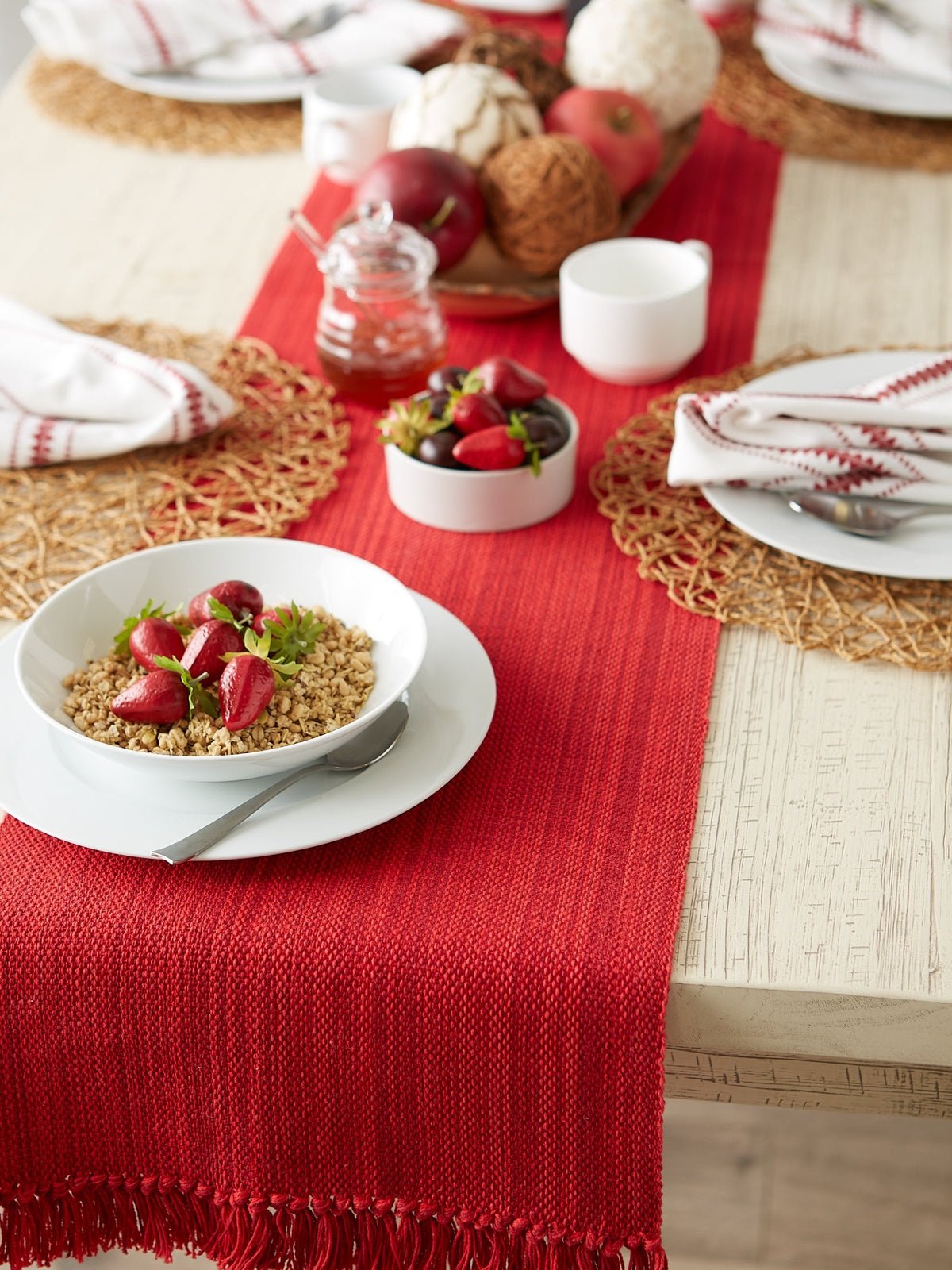 Tango Red Variegated Fringe Table Runner 13x108 - Table Runners