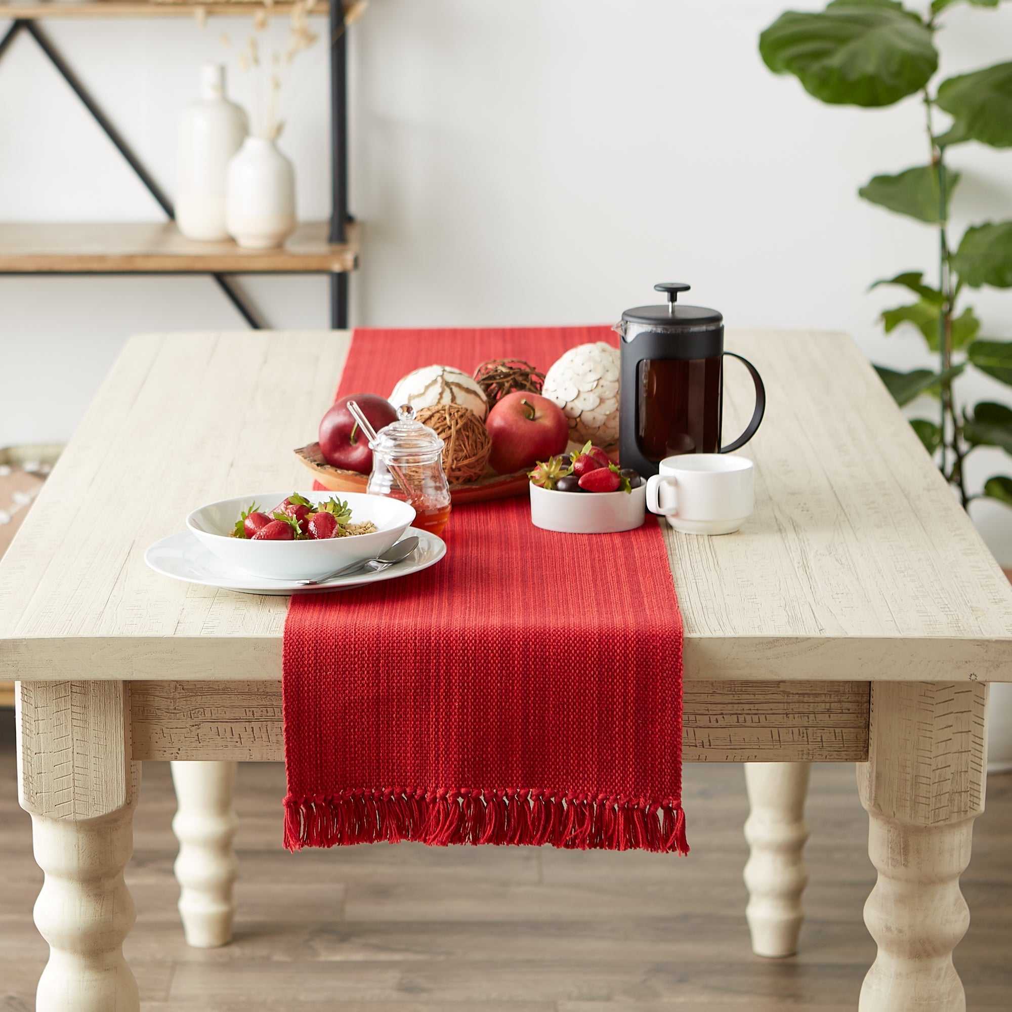 Tango Red Variegated Fringe Table Runner 13x108 - Table Runners