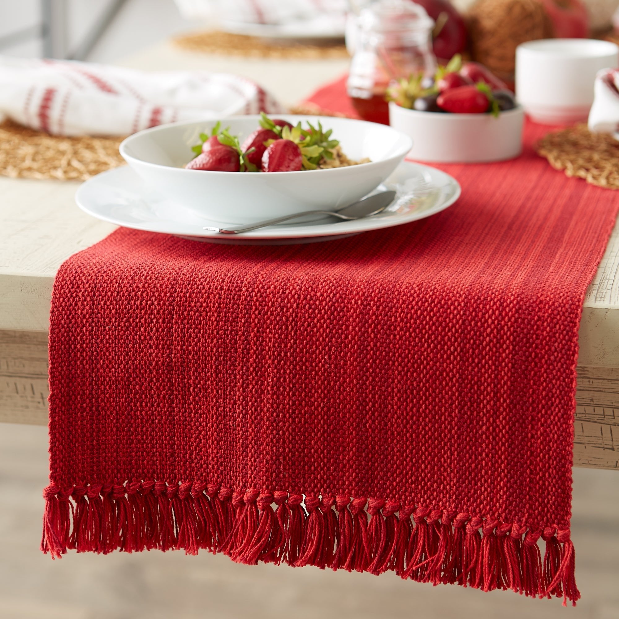 Tango Red Variegated Fringe Table Runner 13x108 - Table Runners