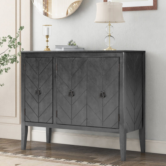 Tatum Antique Gray 3 Door Wood Storage Cabinet with Adjustable Shelf - Storage Cabinets
