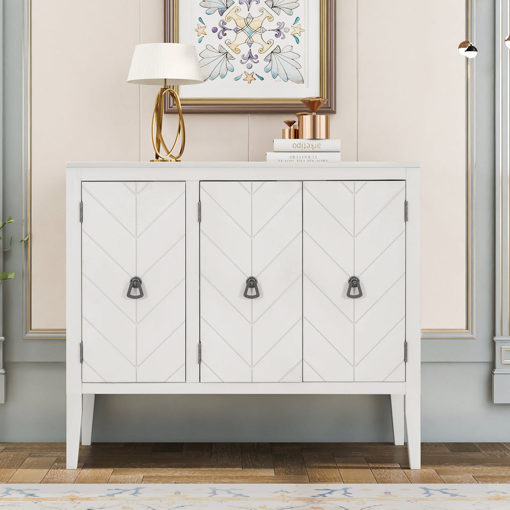 Tatum Cream White 3 Door Wood Storage Cabinet with Adjustable Shelf - Storage Cabinets