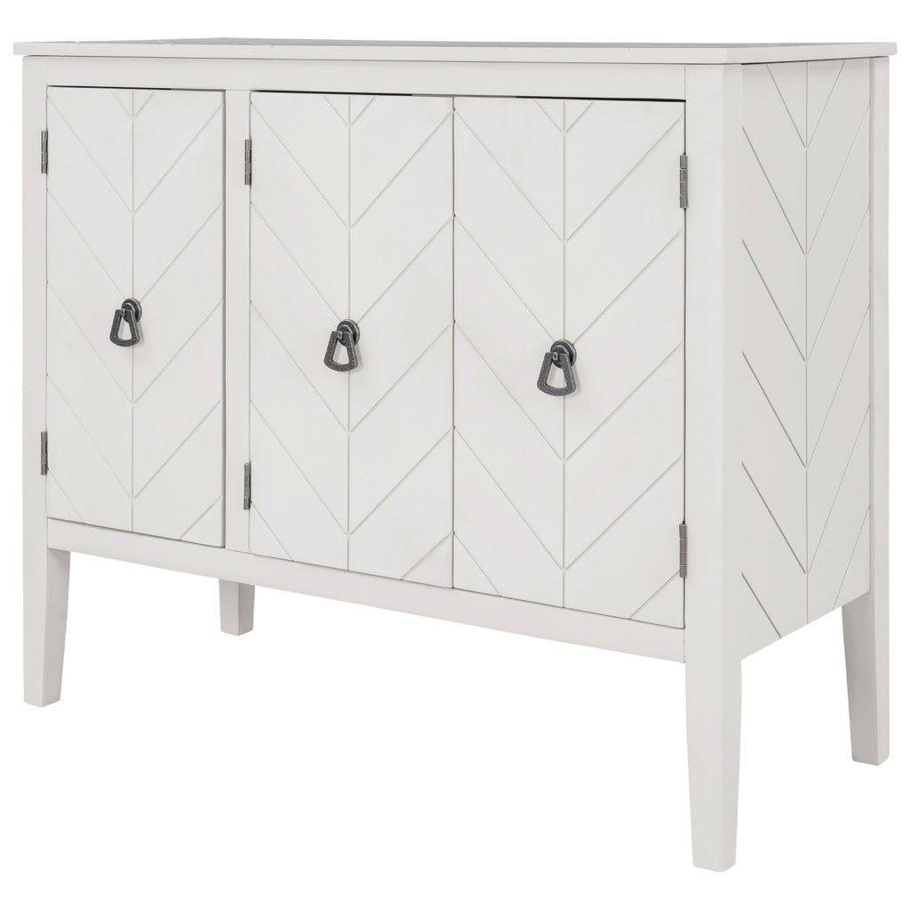 Tatum Cream White 3 Door Wood Storage Cabinet with Adjustable Shelf - Storage Cabinets