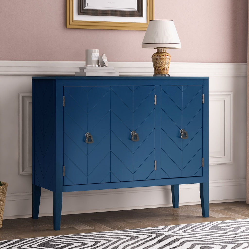 Tatum Navy Blue 3 Door Wood Storage Cabinet with Adjustable Shelf - Storage Cabinets