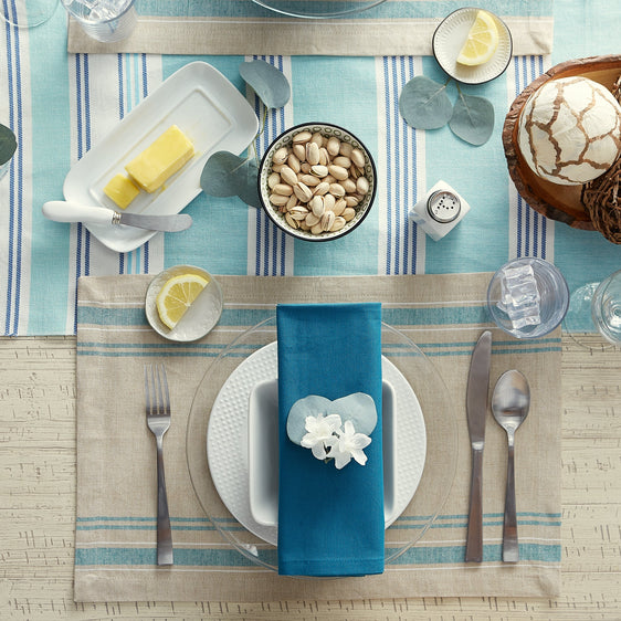 Teal-French-Stripe-Placemats,-Set-of-6-Placemats
