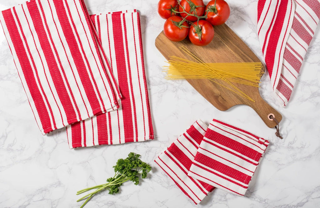 Tomato Red Stripe Gourmet Dishtowels, Set of 3 - Dish Towels