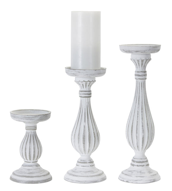 Traditional-White-Washed-Wooden-Candle-Holder,-Set-of-3-Candle-Holders