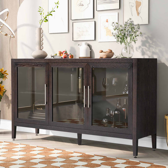 Tucson Storage Cabinet with 3 Tempered Glass Doors and Adjustable Shelf - Buffets/Sideboards
