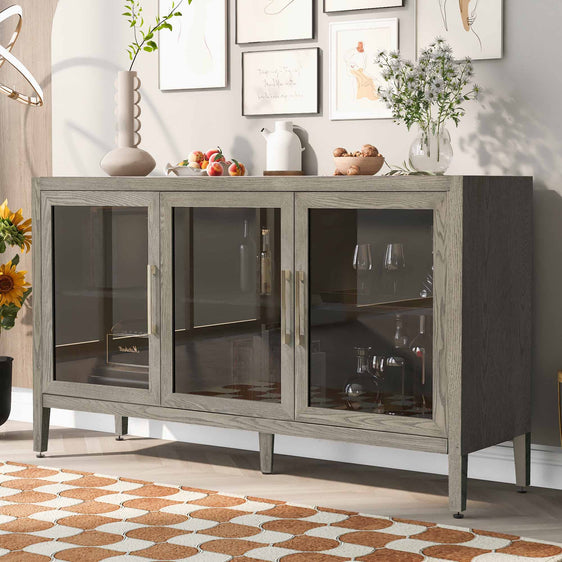 Tucson Storage Cabinet with 3 Tempered Glass Doors and Adjustable Shelf - Buffets/Sideboards