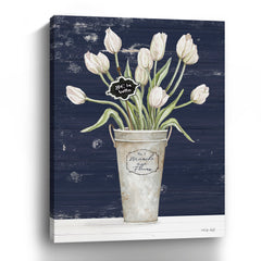 Tulips on Navy I Canvas Giclee - Wall Art