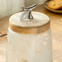Twigy Frosted Glass Jar with Wooden Lid-500 gm - Kitchen