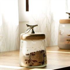 Twigy Frosted Glass Jar with Wooden Lid, Tall - Serveware