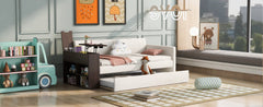 Twin Upholstery Daybed with Storage Arm, Trundle, Cup Holder and USB Port - Trundle Beds