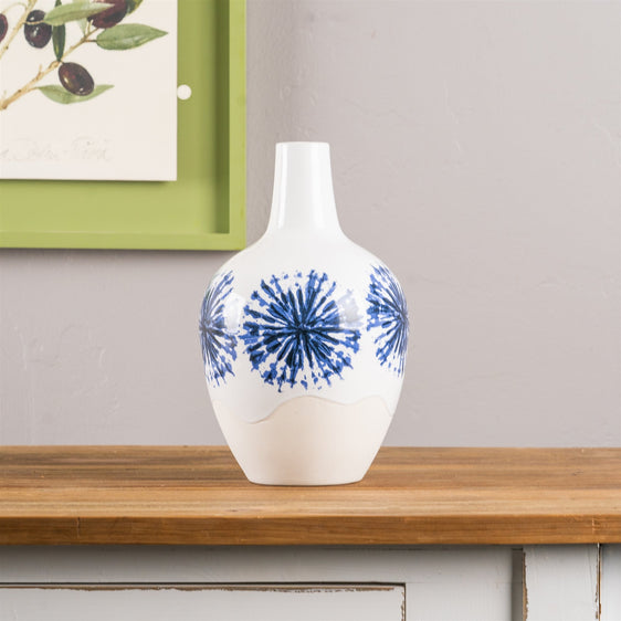 Two-tone Tie Dye Design Ceramic Vase 11" - Vases