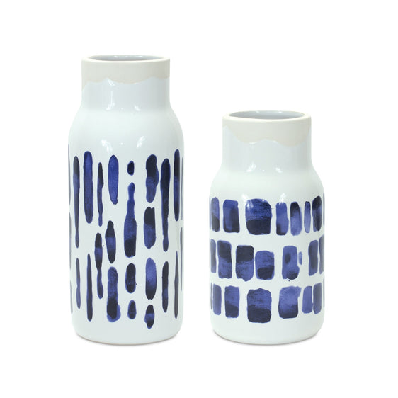 Two-tone-Tie-Dye-Design-Ceramic-Vase,-Set-of-2-Vases