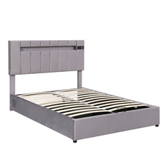 Upholstered Full Storage Bed with LED light, Bluetooth Player and USB Charging - Beds