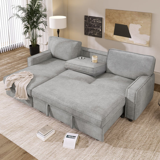 Upholstery Sectional Sofa with Storage Space, USB port and 2 Cup Holders - Sofas