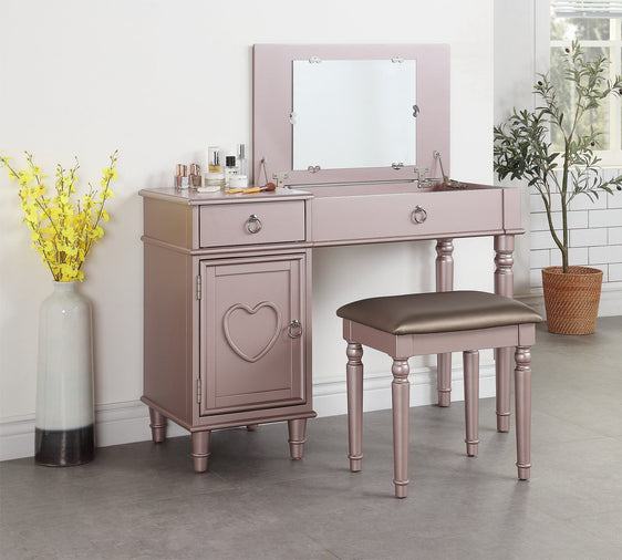 Vanity-Set-with-Open-Up-Mirror,-Ring-Pull-Handles-and-Stool-Vanity