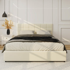 Vera Queen Size Ivory Velvet Upholstered Platform Bed - Beds