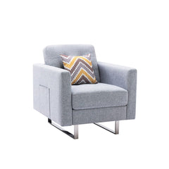 Victoria Linen Armchair with Metal Legs, Side Pockets and Pillow - Accent Chairs