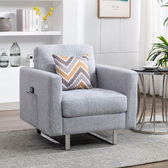 Victoria Linen Armchair with Metal Legs, Side Pockets and Pillow - Accent Chairs