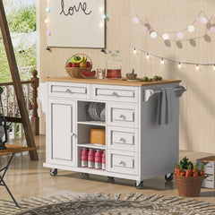 Vivienne Rolling Mobile Kitchen Cart with Storage and 5 Drawers - Kitchen Carts