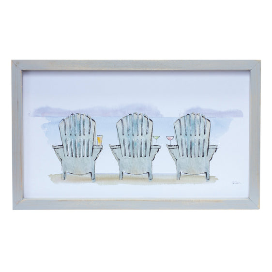 Watercolor Beach Chair Print with Fir Wood Frame, Set of 2 - Wall Art