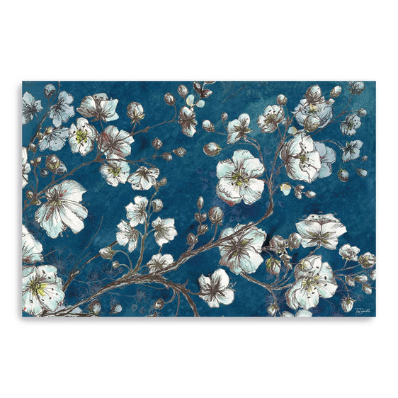 Watercolor Blossom Sketch On Teal Canvas Giclee - Wall Art