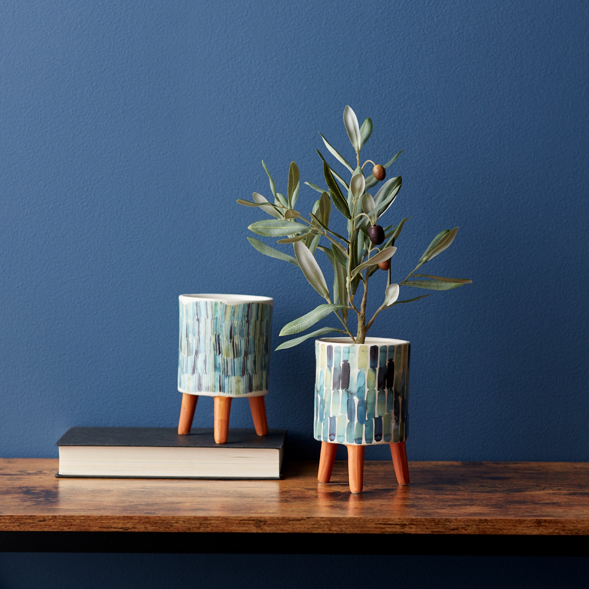 Watercolor-Planter-with-Terra-Cotta-Legs-(Set-of-2)-Planters