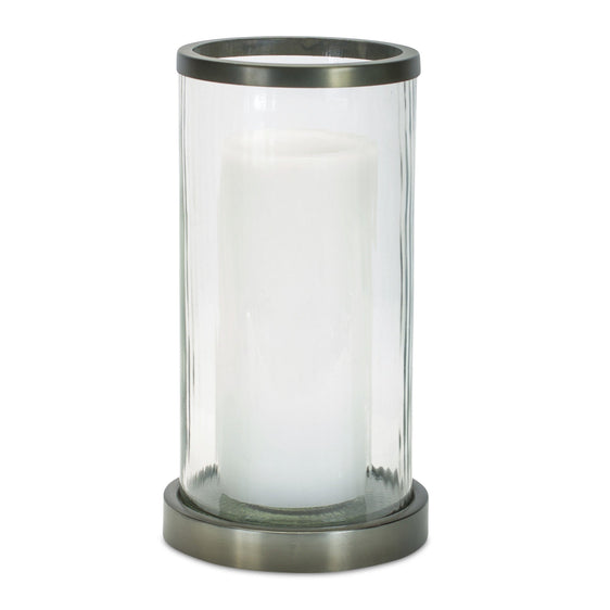 Wavy 12.75" Glass Hurricane Candle Holder with Metal Stand - Candle Holders