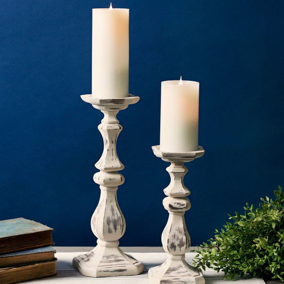 Weathered-Polystone-Candle-Holder,-Set-of-2-Candle-Holders