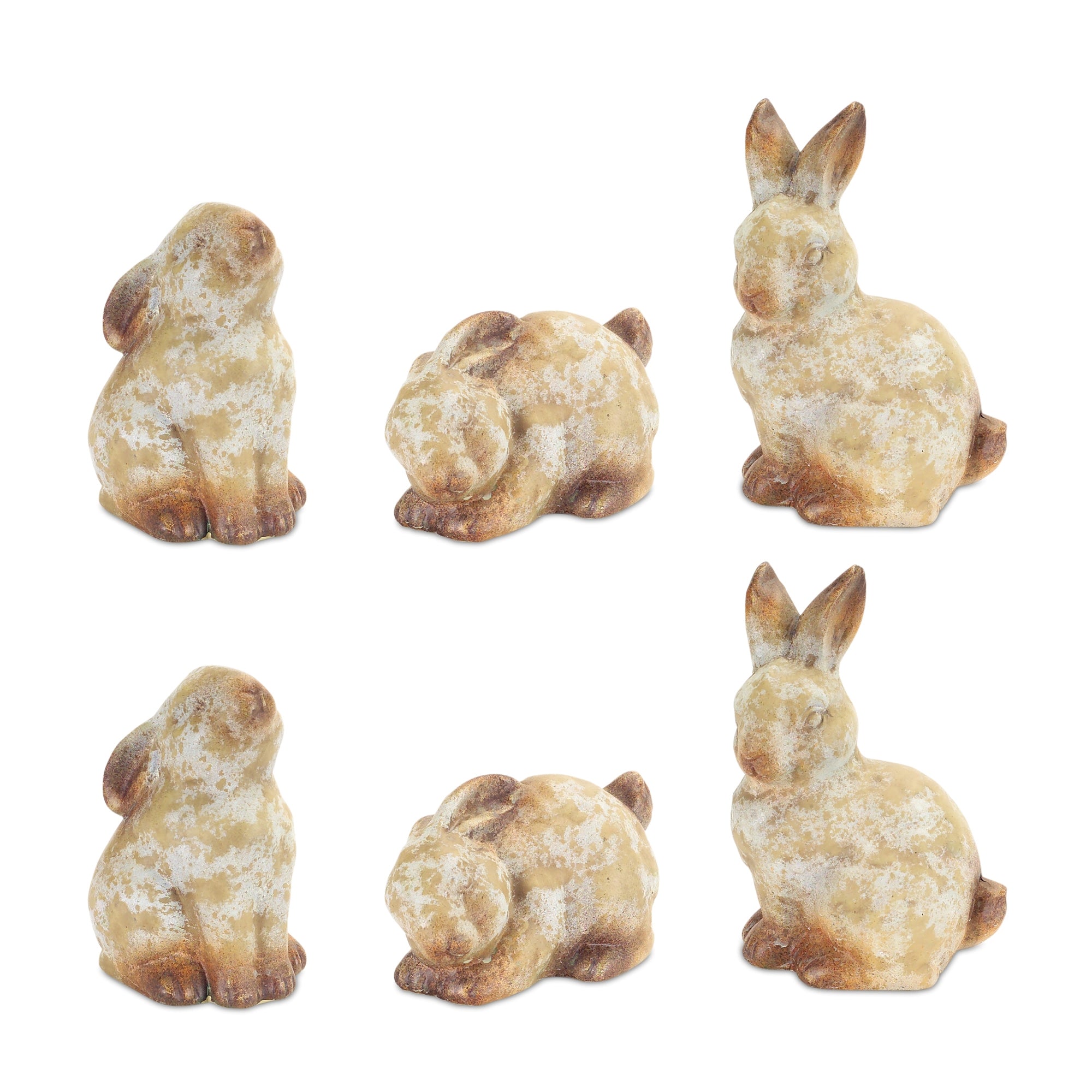 Weathered Terra Cotta Rabbit Garden Statue (Set of 6) - Outdoor Decor