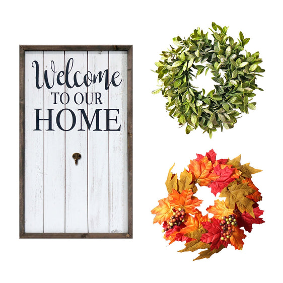 Welcome Sign With Wreath - Natural - Porch Sign