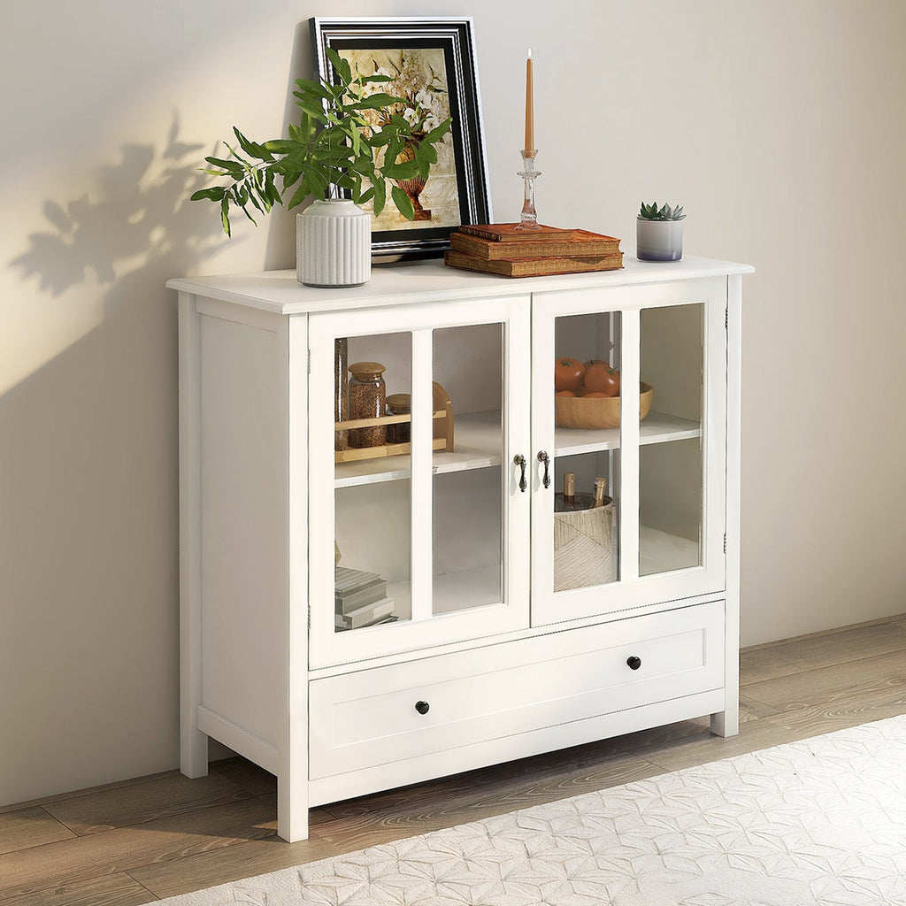 Whimsical Buffet Cabinet with Double Glass Doors and Unique Bell Handle - Cabinets